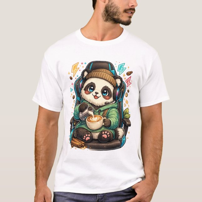 T-shirt de jeu vidéo avec un panda mignon et son c (Devant)