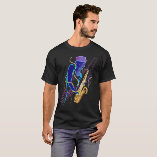 T-shirt de joueur de saxophone (Devant entier)