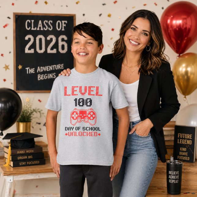T-shirt de joueur pour le 100e jour d'école - Enfa (100th Day of School Gamer T-Shirt - Kids Video Game Gift for Boys Kids T-Shirt)