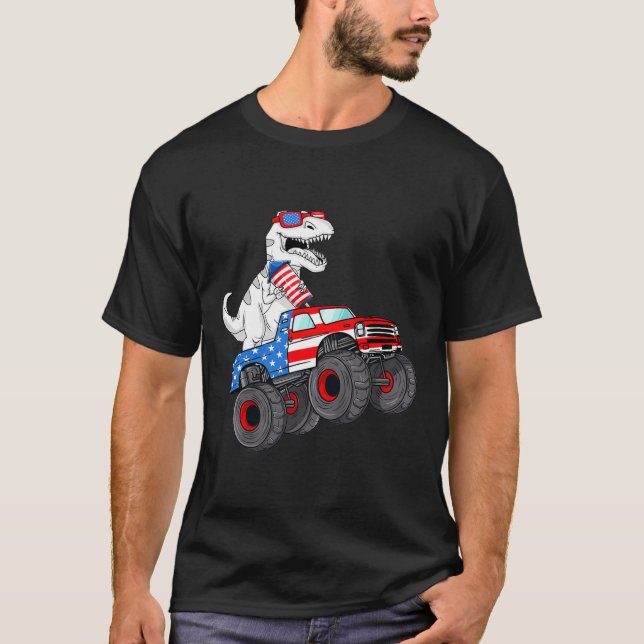 T-shirt De Juillet T Rex Dino Trex Dinosaur Monster Truck  (Devant)