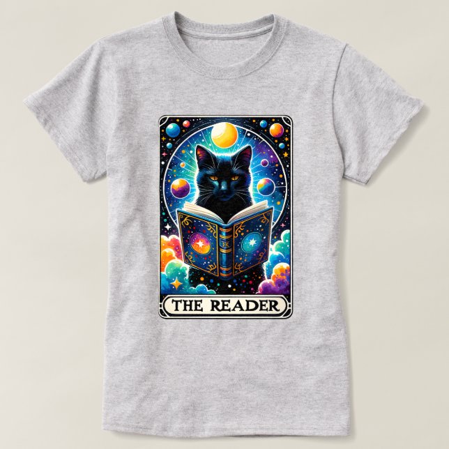 T-shirt de la carte de tarot de chat noir du lecte (Design devant)