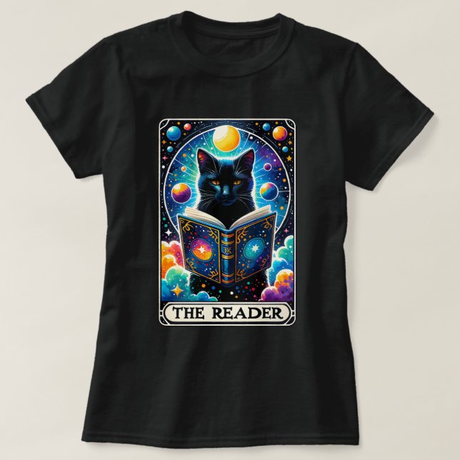 T-shirt de la carte de tarot de chat noir du lecte (Design devant)