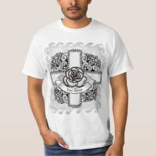 T-shirt de la Croix chrétienne de Filigree rose