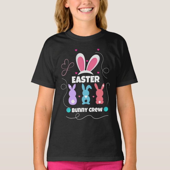 T-shirt de la fille de l’équipage de lapin de Pâqu (Devant)