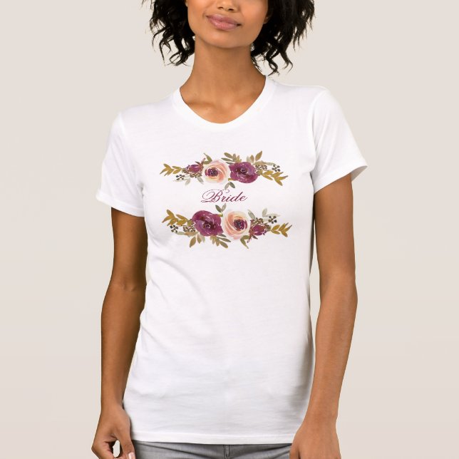 T-shirt de la mariée à l'aquarelle florale d'autom (Devant)