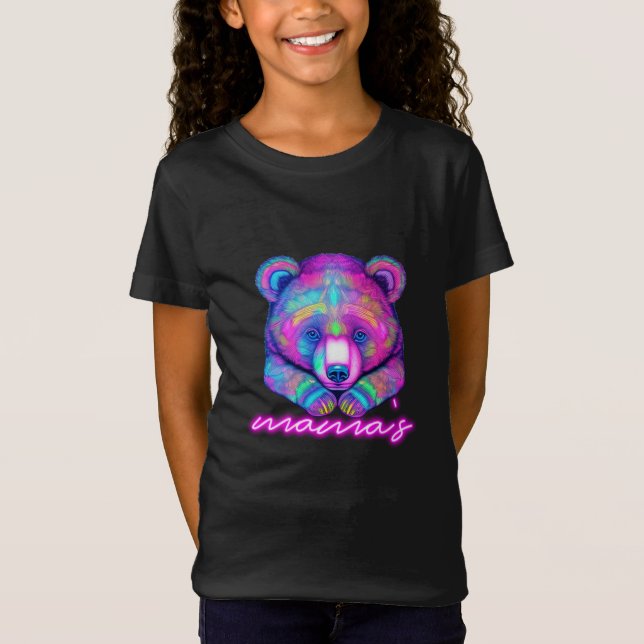 T-shirt de la petite fille rose néon de l'ours de  (Devant)