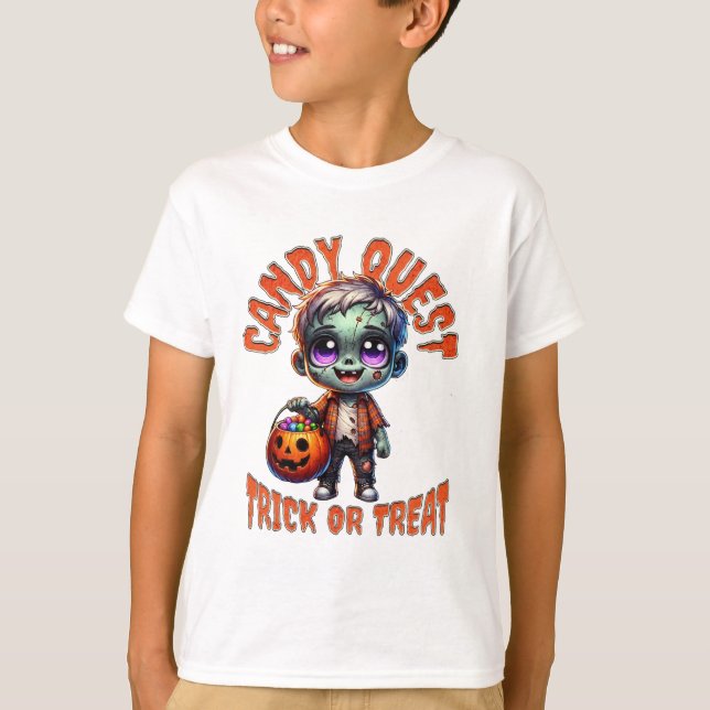 T-shirt de la quête de bonbons zombie mignon pour  (Devant)