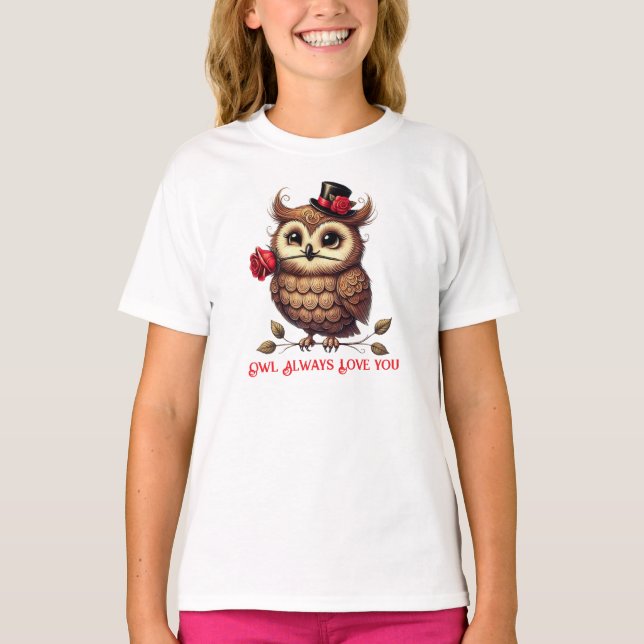 T-Shirt de la Saint-Valentin au doux hibou (Devant)