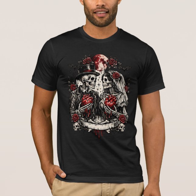 T-Shirt de la Saint-Valentin Couple de Squelettes  (Devant)
