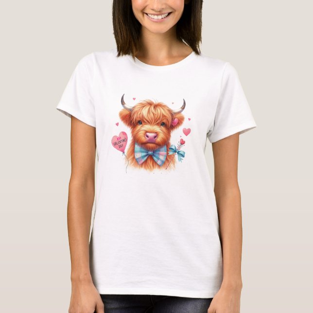 T-shirt de la Saint-Valentin Vache Highland Mignon (Devant)