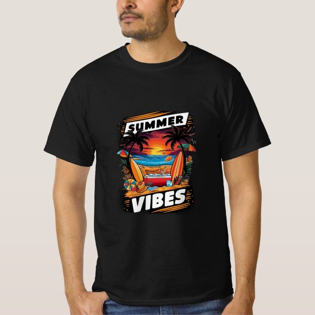 T-Shirt de la scène de la plage Vibes d'été - Trop (Devant)