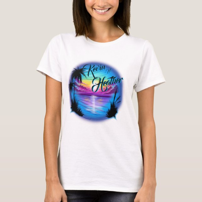 T-shirt de la scène de plage Airbrush (Devant)