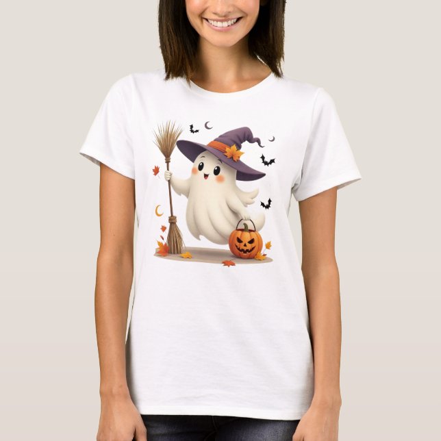 T-shirt de la sorcière fantôme d'Halloween mignonn (Devant)
