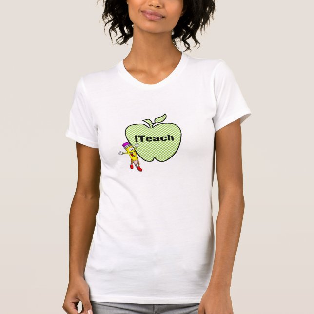 T-shirt de l'enseignant À damiers pomme verte (Devant)