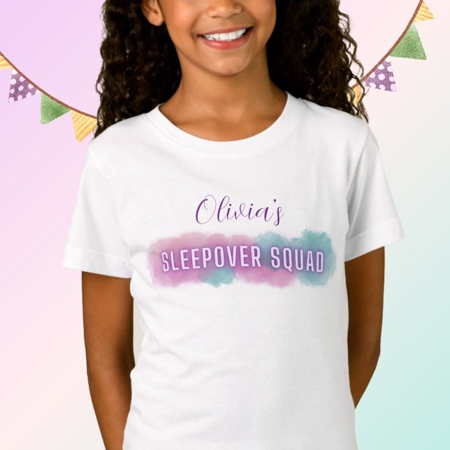 T-shirt de l'escouade de couchage personnalisée |  (Personalized t-shirt for Girl's Birthday Party Sleepover)