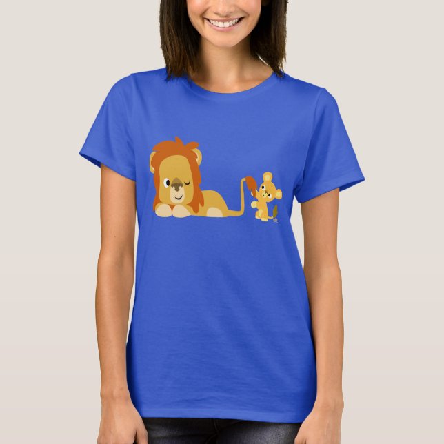 T-shirt de lion caricature mignonne papa et femme  (Devant)