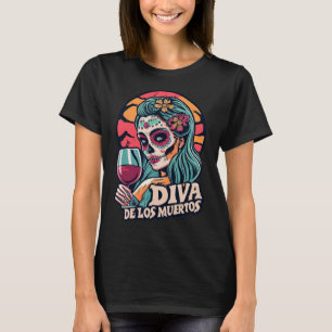 T-shirt De Los Muertos Femmes Skeleton Halloween Party Tee