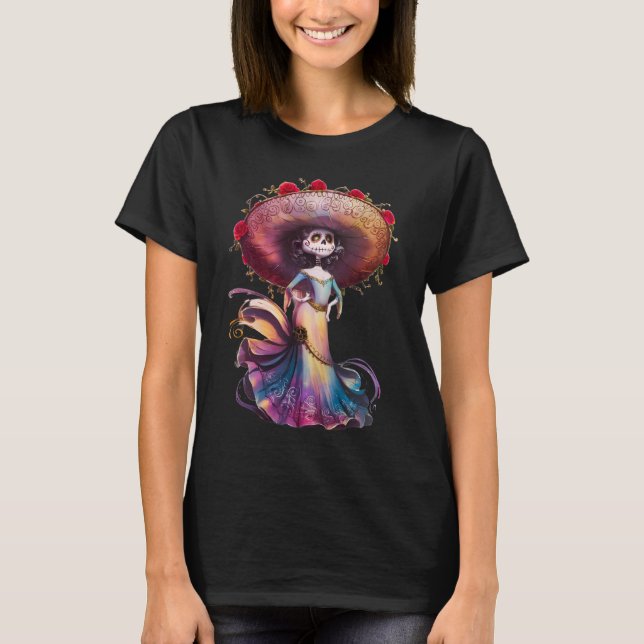 T-shirt De Los Muertos La Catrina Jour du Sk Sugar Morts (Devant)