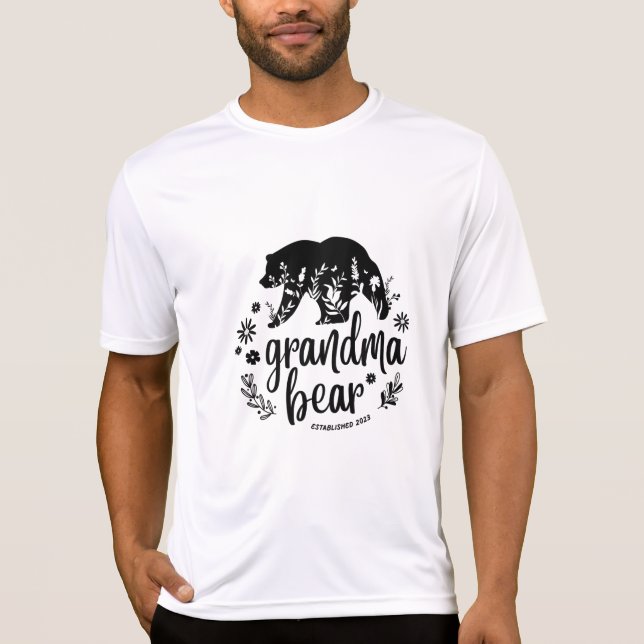 T-shirt de l'ours à grand-mère floral noir et blan (Devant)