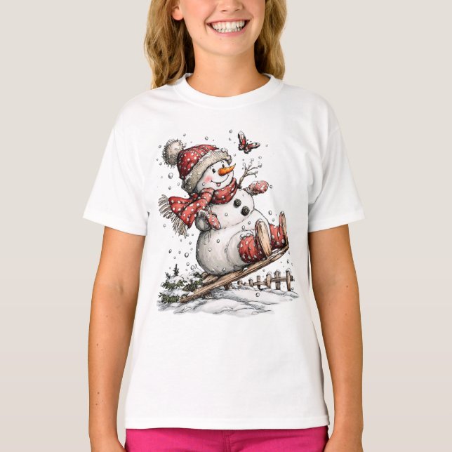 T-Shirt de Luge Dans La Neige (Devant)