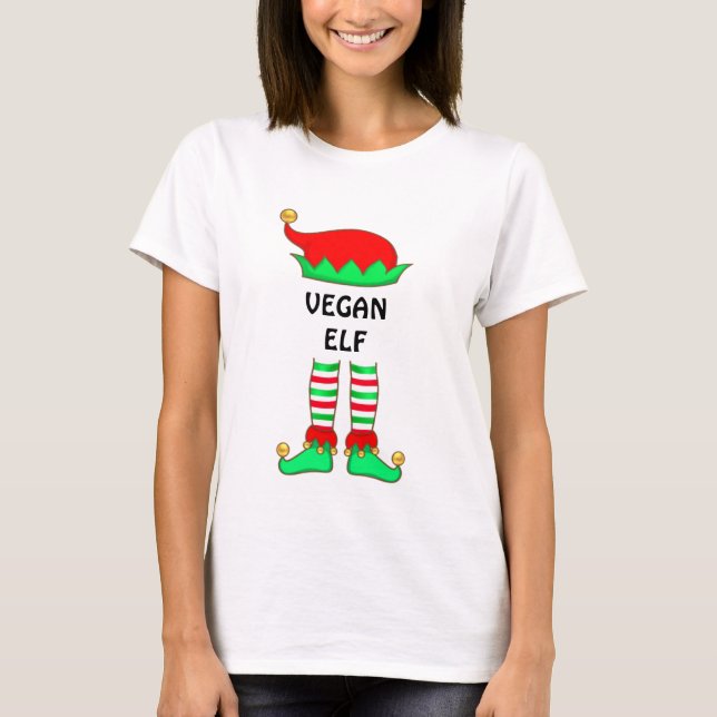 T-Shirt de lutin végan de Noël moderne (Devant)