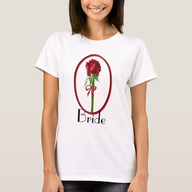 T-shirt de mariée aux roses rouges (Devant)