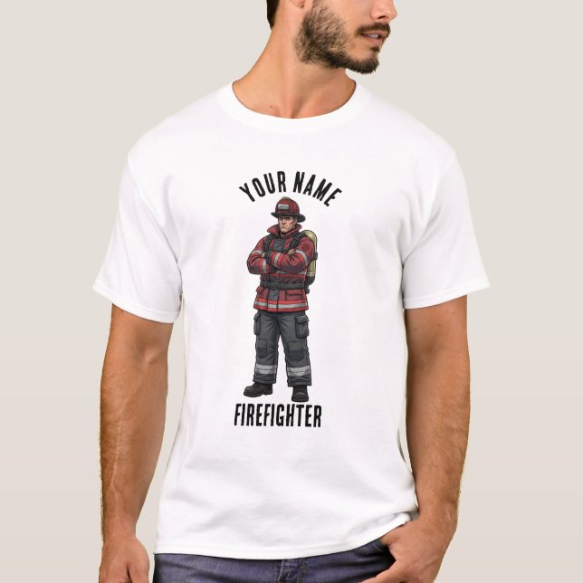T-shirt de mascotte de pompier avec nom personnali (Devant)
