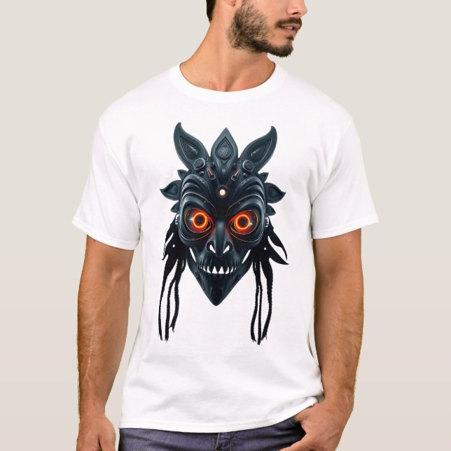 T-shirt de masque tribal dynamique aux yeux de tro (Devant)