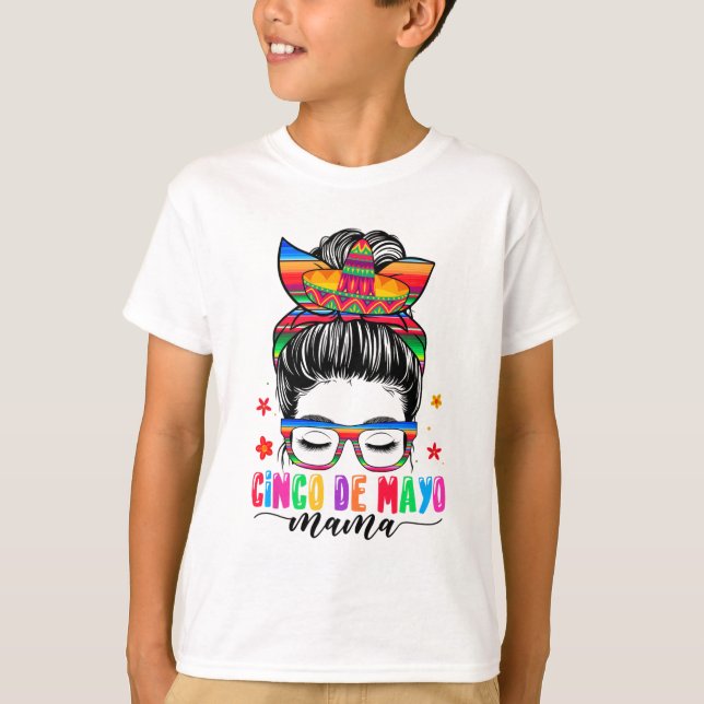 T-shirt De Mayo Mama Messy Bun Cheveux Mexicaine Maman Mèr (Devant)