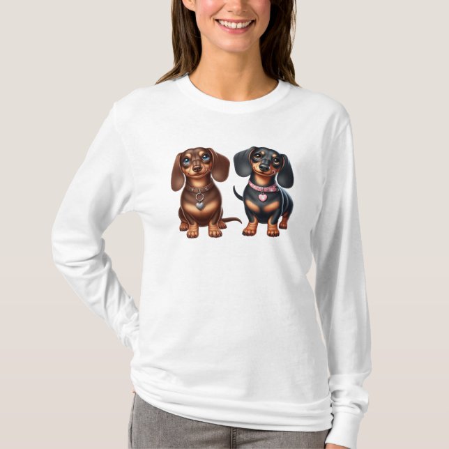T-shirt De mignons amis dachshund (Devant)