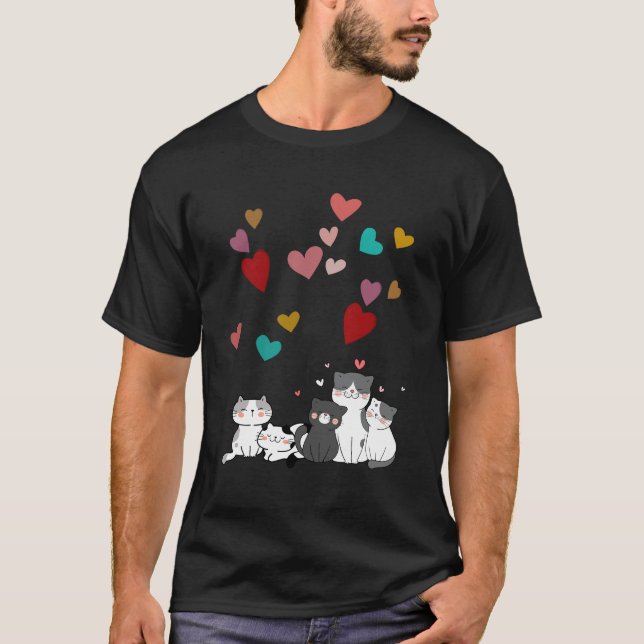 T-shirt De mignons chats heureux entourés de coeurs (Devant)