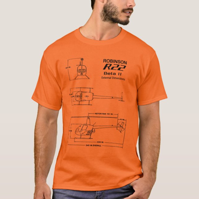T-shirt de modèle d'hélicoptère de R-22 Robinson (Devant)