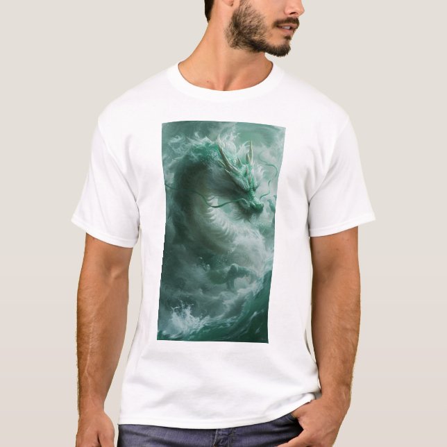 T-shirt de natation de Dragon Vert et Blanc Magiqu (Devant)