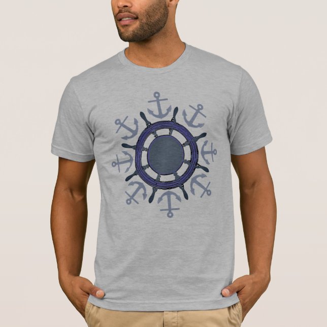 T-shirt de navigation de roue et d'ancre de bateau (Devant)