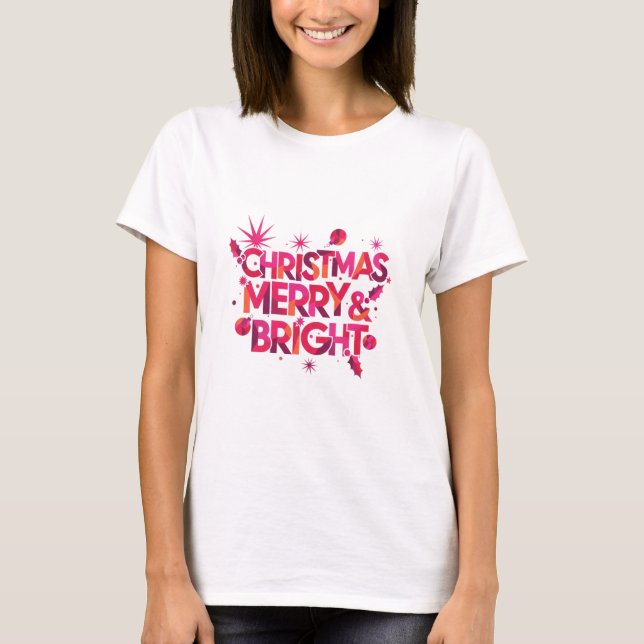 T-Shirt de Noël Abstrait Avant-Garde Merry Bright (Devant)