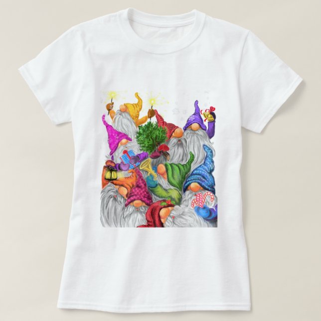 T-Shirt de Noël avec Gnome de fête heureux (Design devant)