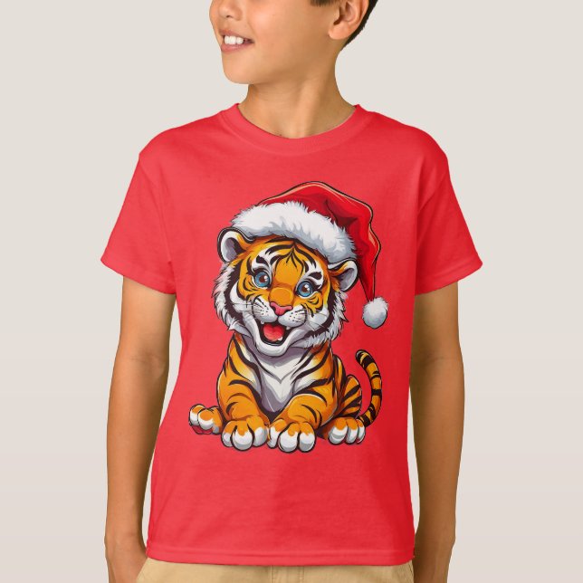 T-shirt de Noël avec un adorable petit tigre - Cad (Devant)