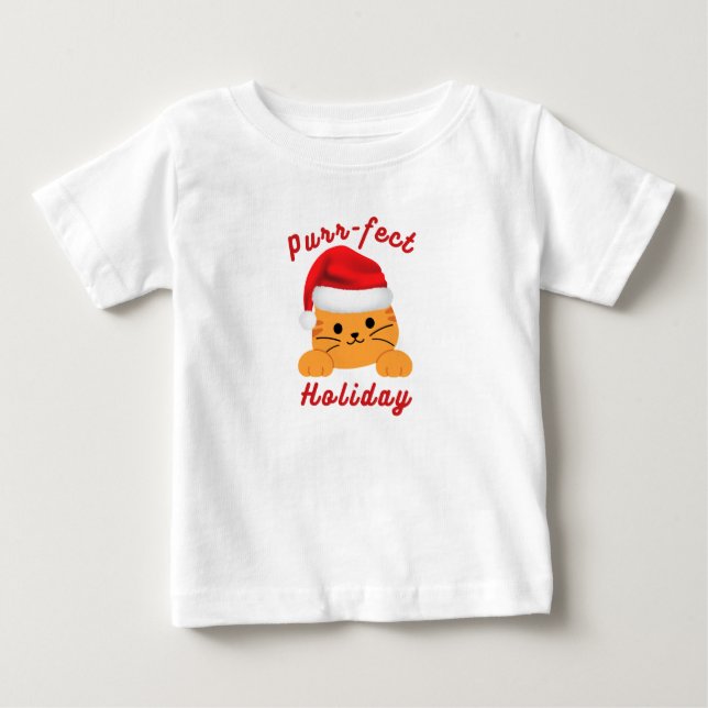 T-shirt de Noël bébé avec un chat mignon pour les  (Devant)