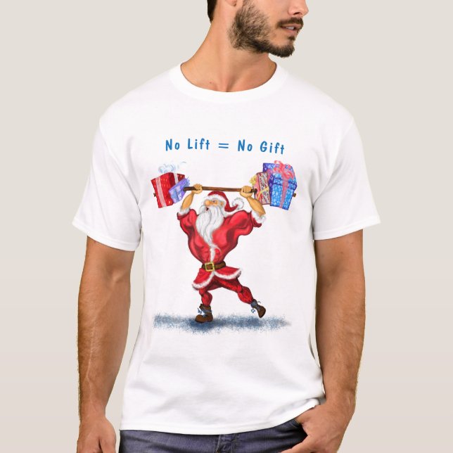T-shirt de Noël Bodybuilder Père Noël avec cadeau (Devant)