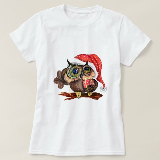 T-shirt de Noël Chouette bébé avec cadeau (Design devant)