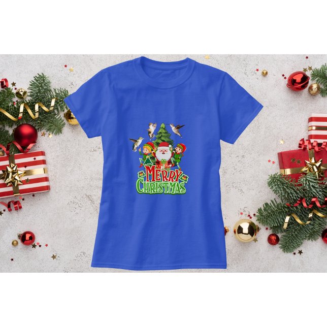 T-shirt de Noël Colibri Bleu avec Elfes (Créateur téléchargé)