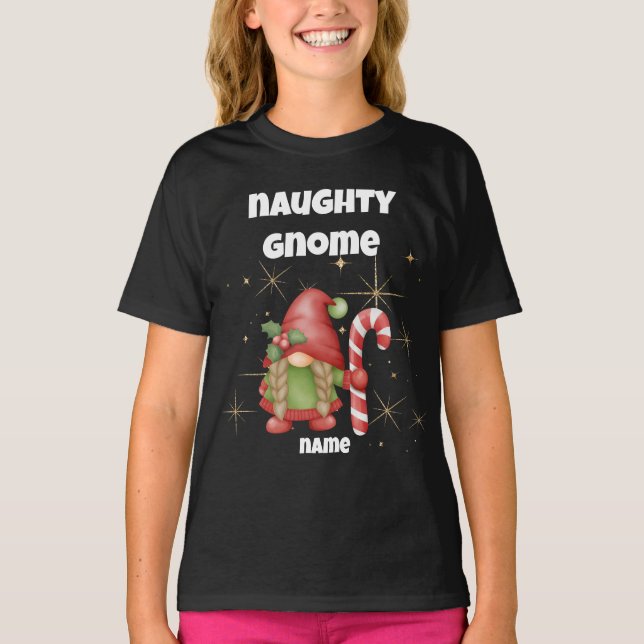 T-shirt de Noël de la fille Naughty Gnome (Devant)