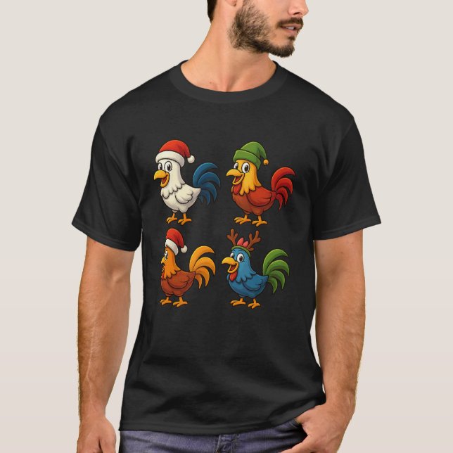 T-shirt de Noël de poulet drôle d'animal de ferme  (Devant)
