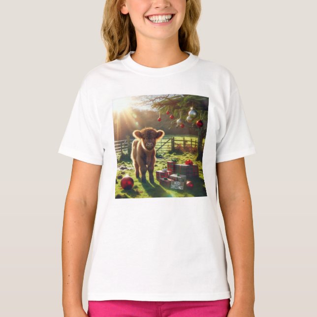T-shirt de Noël de vache Highland (Devant)