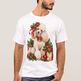 T-Shirt de Noël élégant Poodle blanc