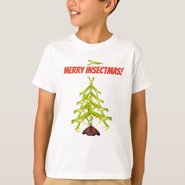 T-shirt De Noël étrange d'arbre de mante de prière badine (Devant)