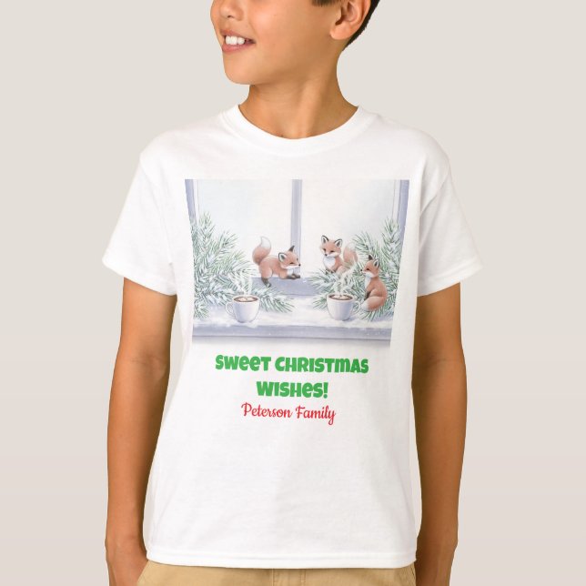 T-shirt de Noël familial - Cosy Winter Fox Scene (Devant)