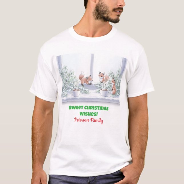 T-shirt de Noël familial - Cosy Winter Fox Scene (Devant)