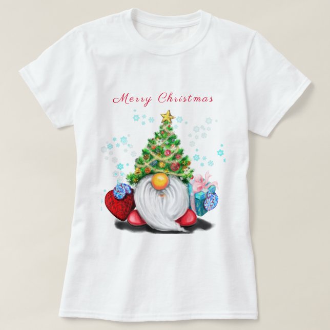 T-shirt de Noël Joyeux Gnome avec cadeau (Design devant)
