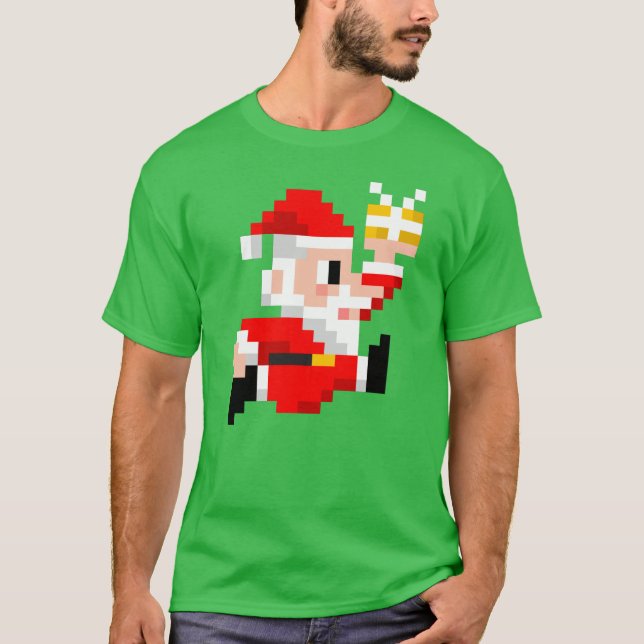 T-shirt de Noël : le père noël à 8 bits (Devant)